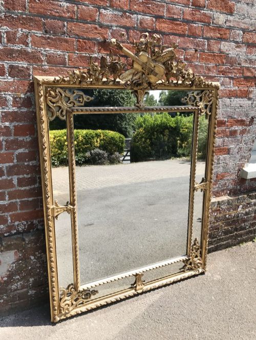 An Absolutely Stunning Large Antique 19th Century French Carved Wood & Gesso Original Gilt Cushion Mirror.