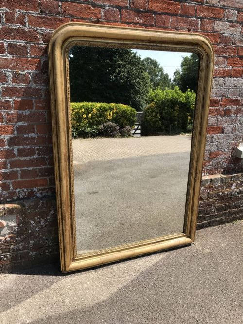 A Wonderful Large Early Antique 19th Century French Carved Wood & Gesso Original Gilt Arched Top Louis Philippe Mirror.
