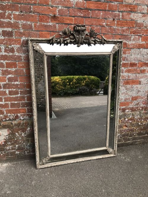 A Delightful Large Antique 19th Century French Carved Wood & Gesso Painted Cushion Mirror.