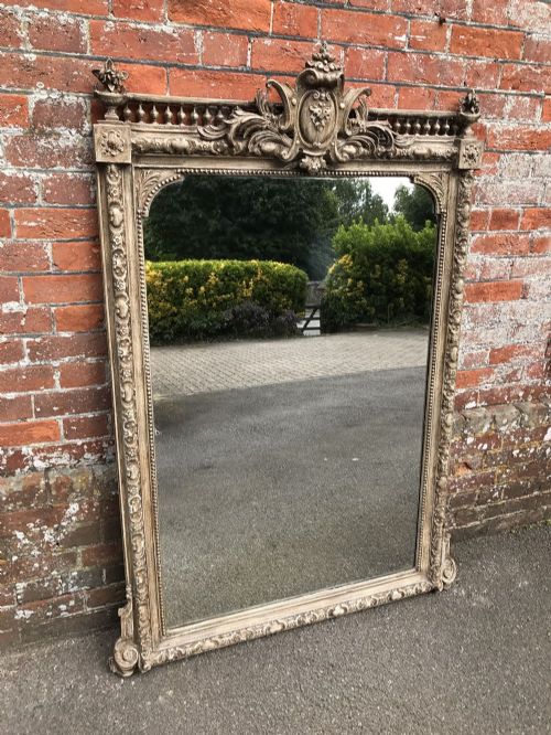 A Superb Large Antique 19th Century French Carved Wood & Gesso Painted Mirror.