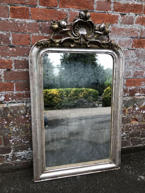 A Stunning Highly Decorative Antique 19th Century French Carved Wood & Gesso Original Arched Top Silvered Louis Philippe Mirror.