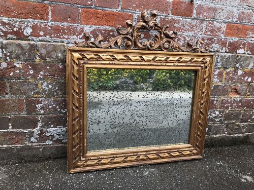 An Exquisite Antique 19th Century French Carved Wood and Gesso Original Distressed Gilt Rope Twist Mirror.