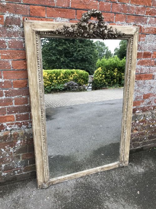 A Fabulous Large Antique 19th Century French Carved Wood and Gesso Painted Mirror