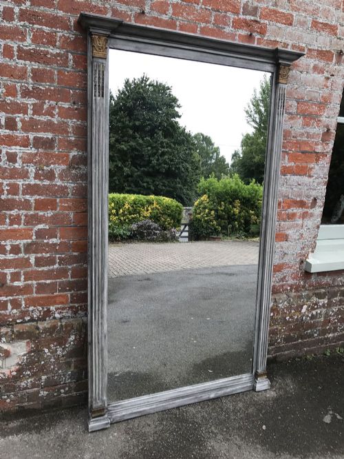 A Spectacular Large Antique 19th Century French Carved Wood Column Ribbed Framed Mirror.