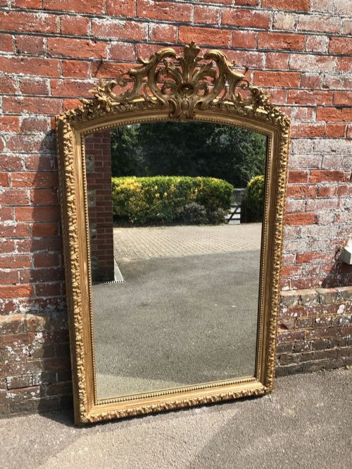 A Stunning Large Antique 19th Century French Carved Wood & Gesso Original Gilt Shaped Top Mirror.