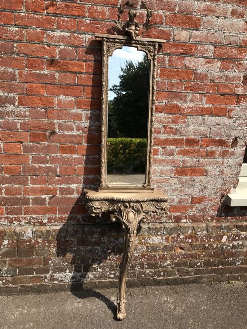An Absolutely Wonderful Highly Unusual Antique 19th Century French Carved Wood & Gesso Console Table and Matching Mirror.