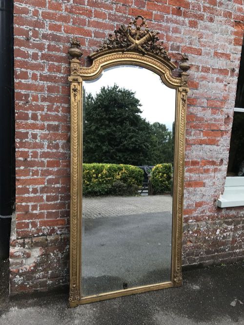 A Spectacular Large Antique 19th Century French Carved Wood and Gesso Original Gilt Shaped Top Mirror.