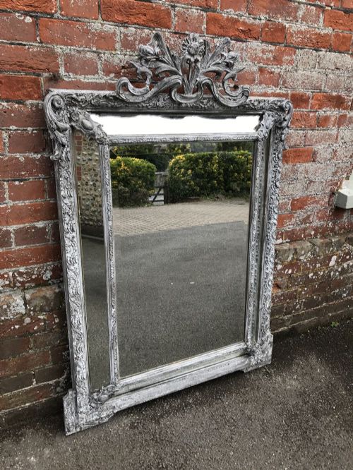 A Wonderful Antique 19th Century French Carved Wood and Gesso Distressed Painted Cushion Mirror.