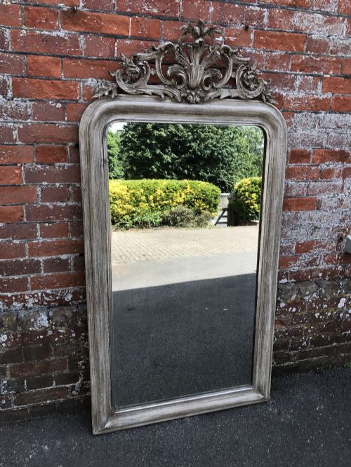 A Fabulous Large Antique 19th Century French Carved Wood & Gesso Painted and Original Silvered Framed Mirror.