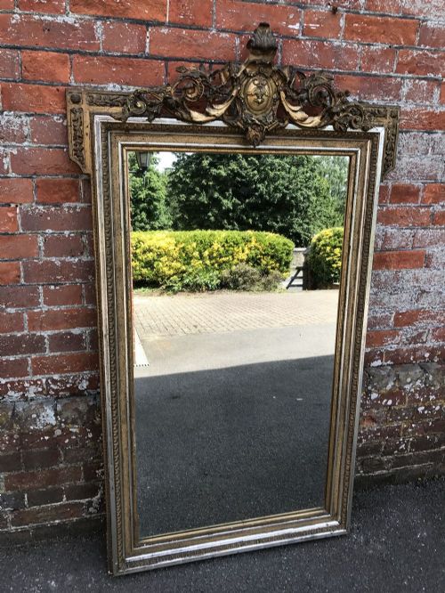 A Stunning Large Antique 19th Century French Carved Wood and Gesso Original Silver/gilt Mirror.