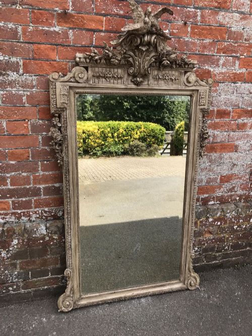 An Absolutely Delightful Highly Decorative Large Antique 19th Century French Carved Wood and Gesso Painted Mirror.