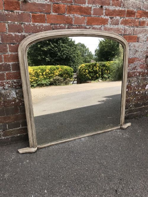 A Good Size Antique 19th Century English Carved Wood & Gesso Painted Plain Arched Top Mirror.
