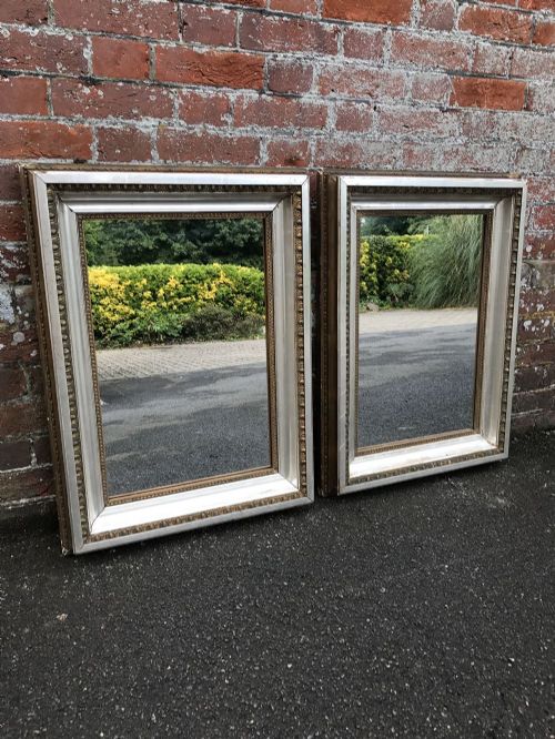 A Stunning Highly Unusual Pair of Antique 19th Century French Carved Wood & Gesso Original Silver/gilt Bistro Mirrors.
