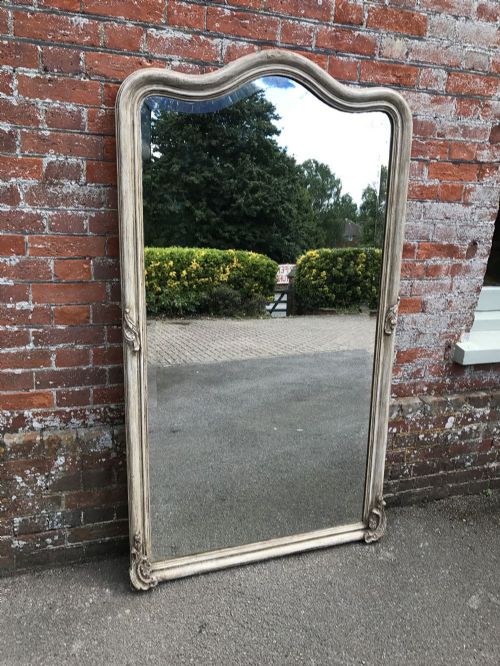 A Spectacular Large Antique 19th Century French Carved Wood & Gesso Shaped Top Mirror.