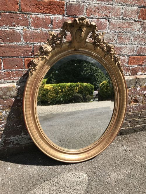 A Delightful Very Useful Size Antique 19th Century French Carved Wood & Gesso Original Gilt Oval Mirror.