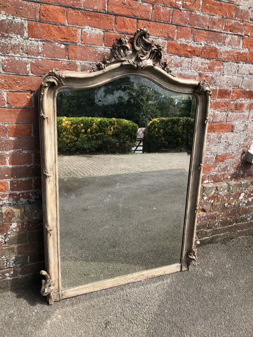 A Stunning Large Antique 19th Century French Carved Wood & Gesso Shaped Top Mirror.