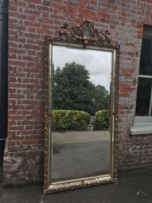 An Absolutely Stunning Large Antique 19th Century Italian Carved Wood & Gesso Original Gilt Framed Mirror.