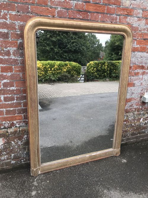 A Fabulous Large Early Antique 19th Century French Carved Wood & Gesso Plain Original Gilt Mirror.