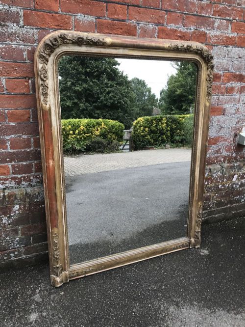 A Delightful Large Antique 19th Century French Carved Wood & Gesso Original Gilt Cream Louis Philippe Mirror.