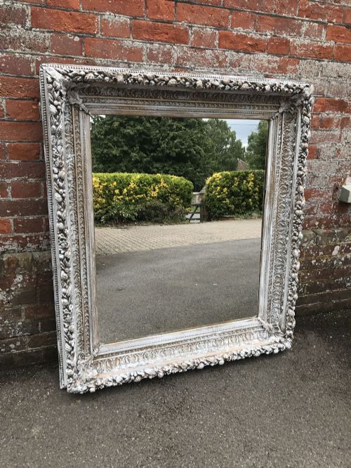 A Wonderful Highly Decorative Very Useful Size Antique 19th Century French Carved Wood and Gesso Distressed Painted Mirror.