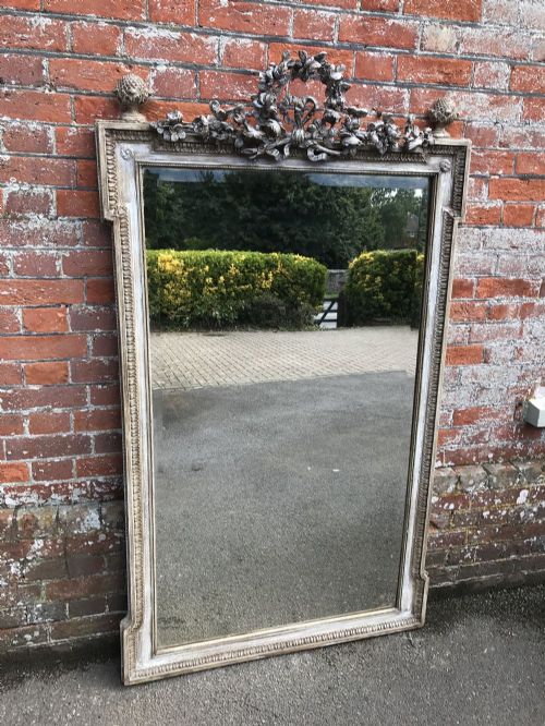 A Superb Large Highly Decorative Antique 19th Century French Carved Wood & Gesso Painted Mirror.
