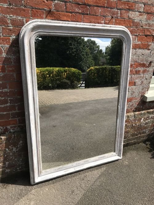 A Stunning Large Antique 19th Century French Carved Wood & Gesso Distressed Painted Arched Top Louis Philippe Mirror.