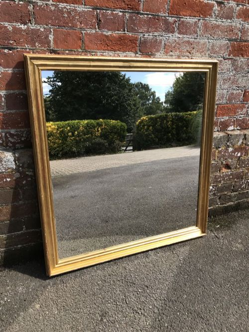 A Wonderful Highly Useful Size Antique 19th Century French Carved Wood Original Gilt Plain Bistro Mirror
