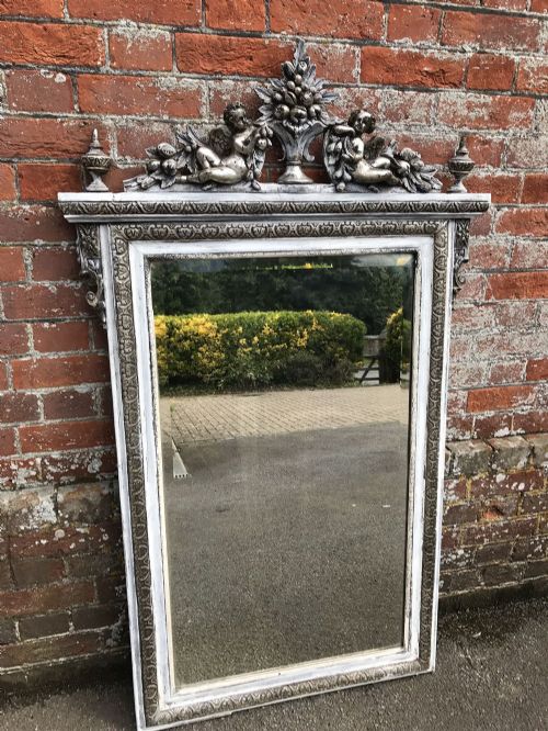A Highly Decorative Antique 19th Century French Carved Wood & Gesso Original Silvered and Painted Mirror.