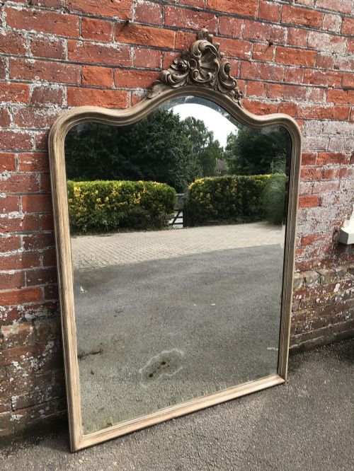 An Absolutely Stunning Large Antique 19th Century French Carved Wood Painted Shaped Top Mirror.