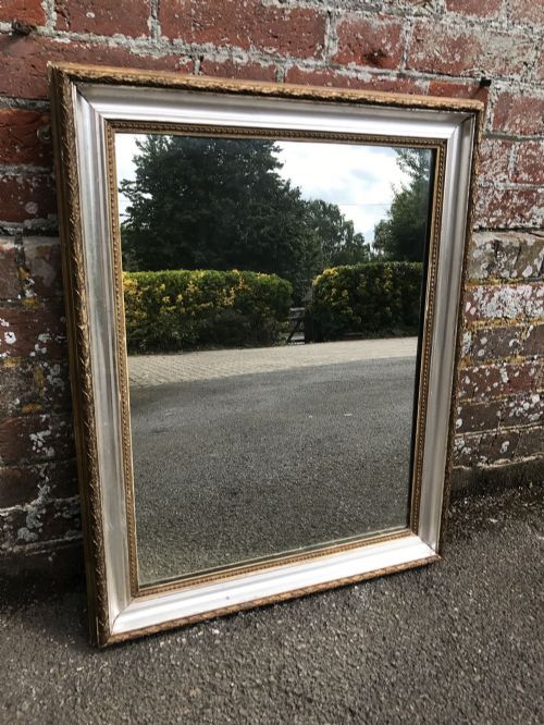 A Highly Useful Size Antique 19th Century French Carved Wood & Gesso Original Silver/gilt Mirror.