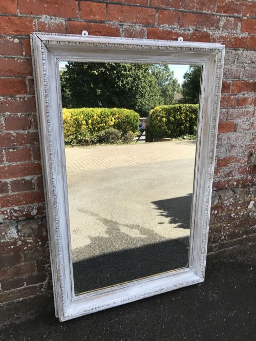 A Highly Useful Size Antique 19th Century Distressed Carved Wood Distressed Painted Mirror.