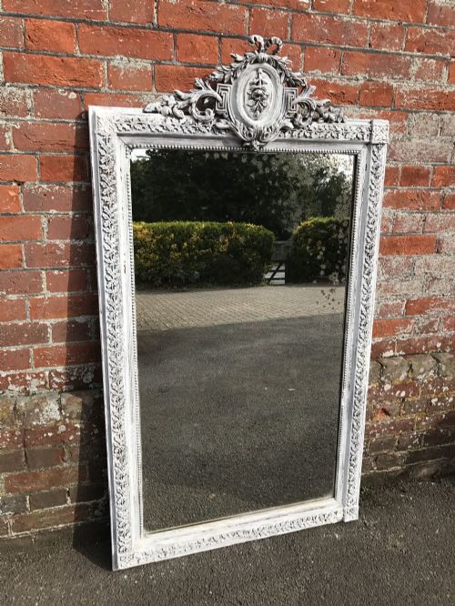 A Fabulous Antique 19th Century Carved Wood & Gesso Highly Decorative Distressed Painted Mirror.