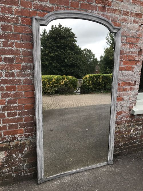 A Spectacular Large Antique 19th Century French Carved Wood Painted Plain Shaped Top Mirror.