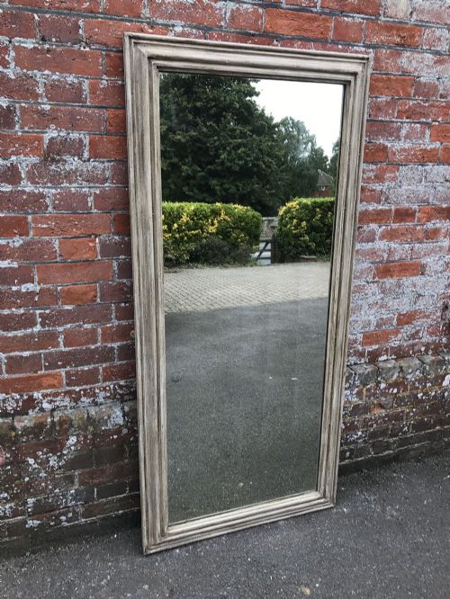 A Highly Useful Size Large Antique 19th Century French Carved Wood and Gesso Painted Plain Mirror.