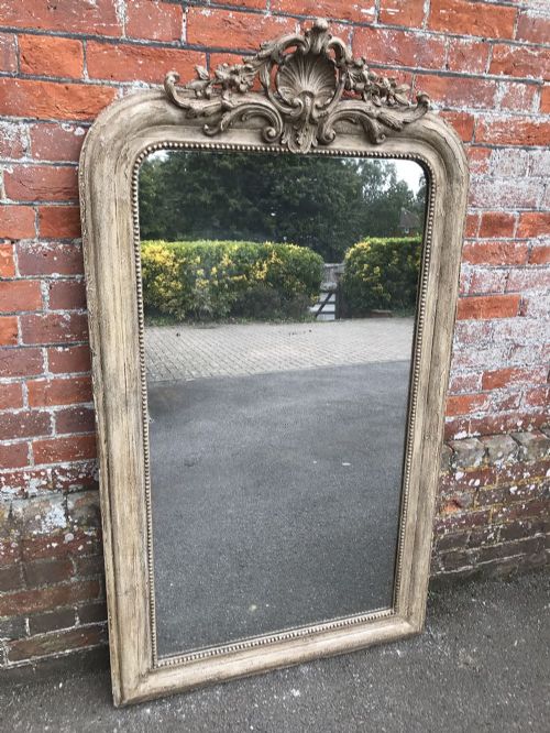 A Delightful Large Antique 19th Century French Carved Wood & Gesso Painted Mirror.