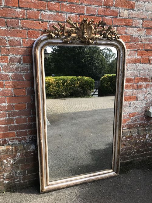An Absolutely Delightful Large Antique 19th Century French Carved Wood & Gesso Original Distressed Arched Top Silver/gilt Mirror.