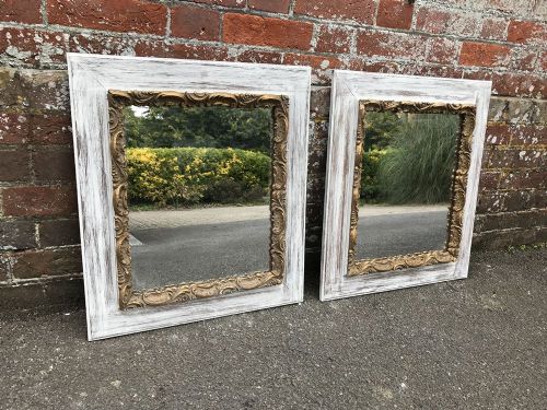 An Unusual Pair of Antique 19th Century French Painted & Gilt Distressed Framed Mirrors