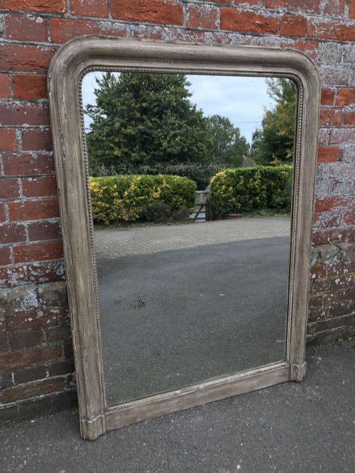 A Highly Useful Size Early Antique 19th Century French Carved Wood and Gesso Distressed Painted Louis Philippe Arched Top Mirror.