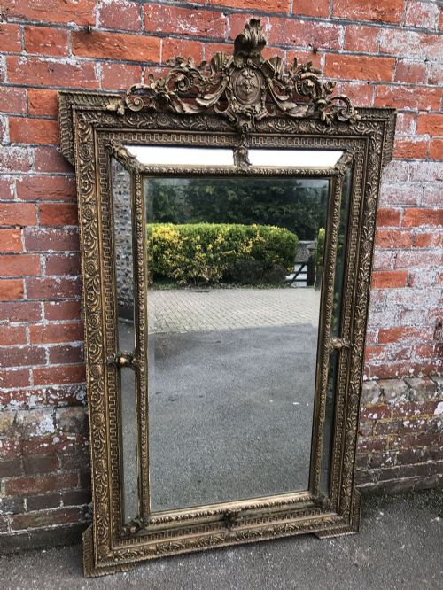 A Fabulous Large Antique 19th Century French Carved Wood & Gesso Original  Gilt Cushion Mirror.