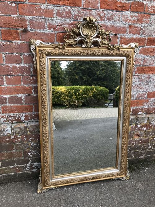 An Exquisite Good Size Antique 19th Century French Carved Wood & Gesso Original Silver/gilt Mirror.