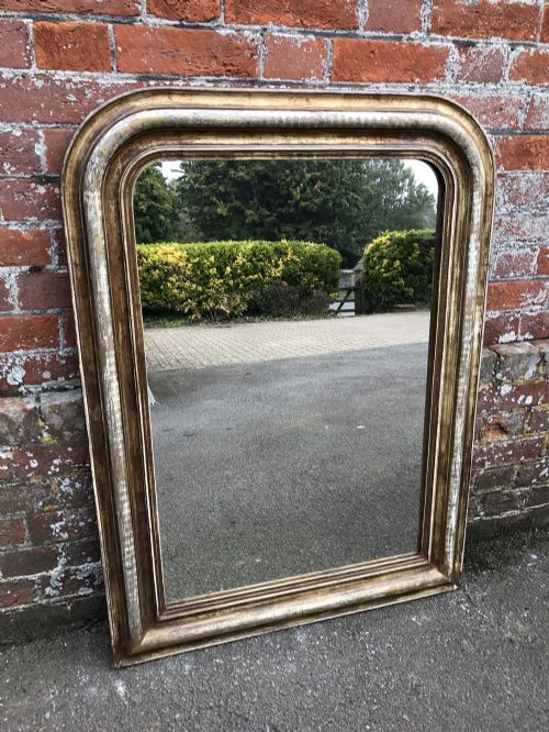 A Wonderful Useful Size Early Antique 19th Century French Carved Wood & Gesso Arched Top Original Silver/gilt Louis Philippe Mirror.