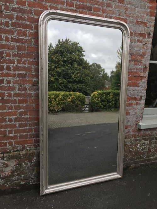 A Spectacular Plain Large Antique 19th Century French Carved Wood & Gesso Original Distressed Silvered Arched Top Louis Philippe Mirror.