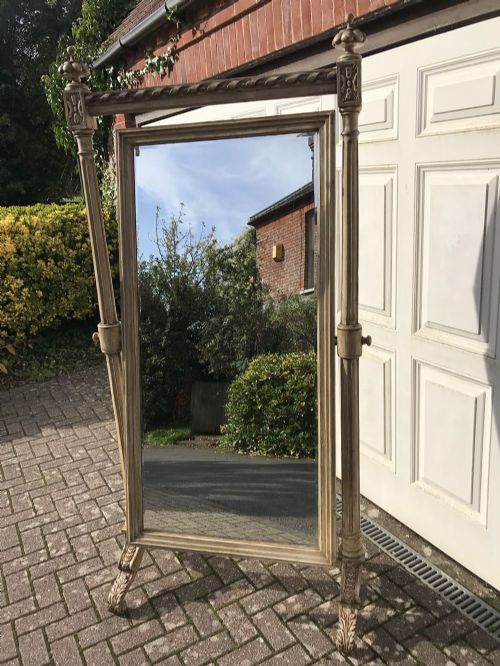 A Fabulous Highly Unusual Large Antique 19th Century French Carved Wood Painted Cheval Mirror.