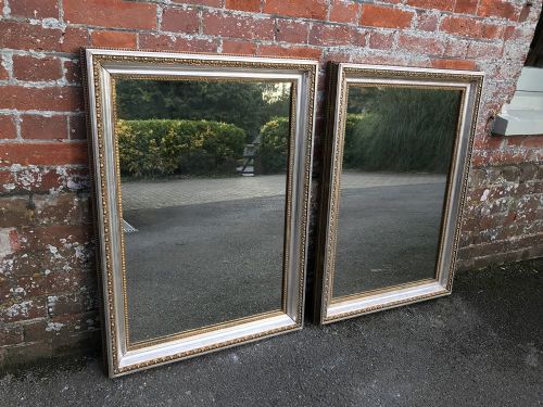 A Superb Pair of Antique 19th Century French Carved Wood & Gesso Original Silver/ Gilt Bistro Mirrors.