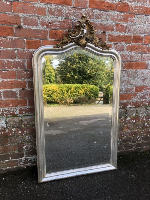 A Stunning Highly Useful Size Antique 19th Century French Carved Wood & Gesso Original Silver/gilt Shaped Top Mirror.