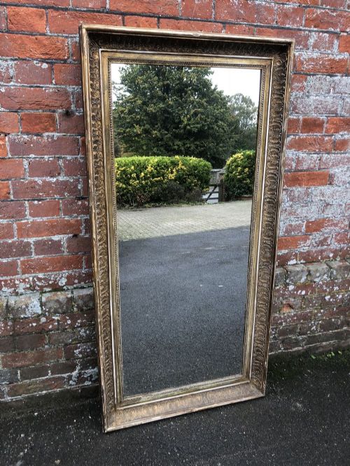 A Very Useful Size Early Antique 19th Century French Carved Wood & Gesso Original Distressed Gilt Mirror.