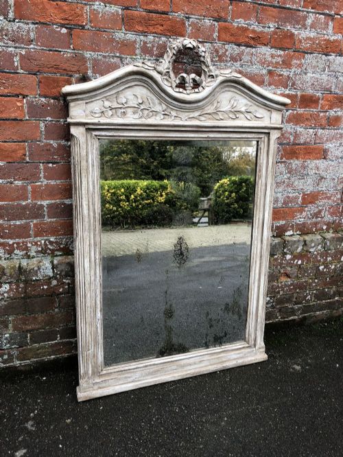 A Wonderful Highly Useful Size Antique 19th Century French Carved Wood Painted Shaped Top Mirror.