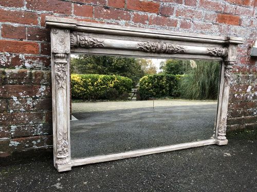 A Very Useful Size Antique 19th Century English Carved Wood & Gesso Painted Overmantel Mirror