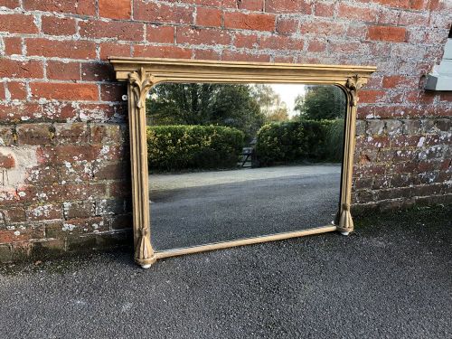 A Fabulous Good Size Antique 19th Century English Carved Wood & Gesso Original Gilt Overmantel Mirror.