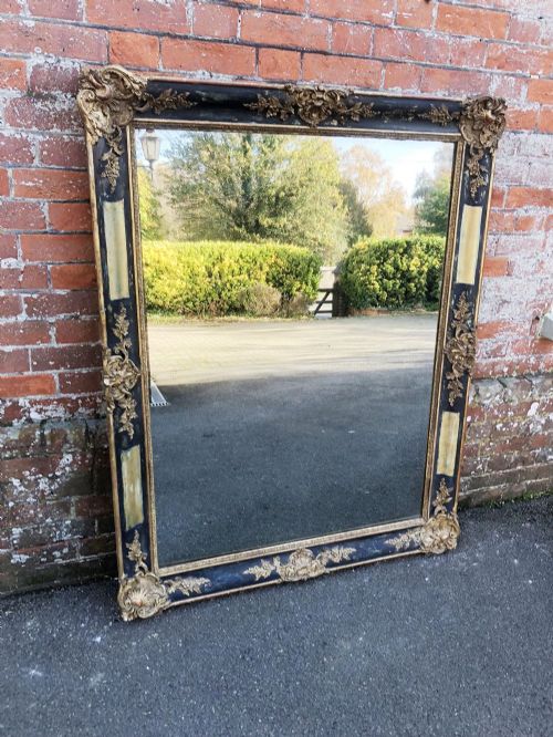 A Spectacular Large Early Antique 19th Century French Carved Wood & Gesso Original Gilt and Painted Louis Philippe Mirror.